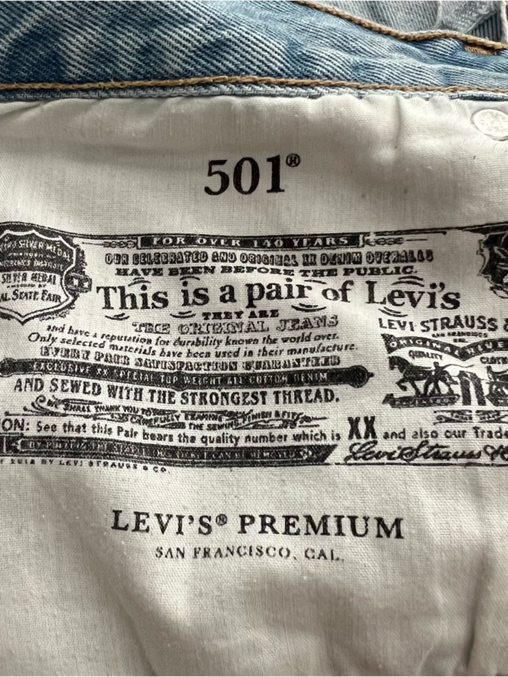 Levi’s Premium 501 Original High Rise Distressed Cutoff Big E Denim Shorts - Picture 11 of 14